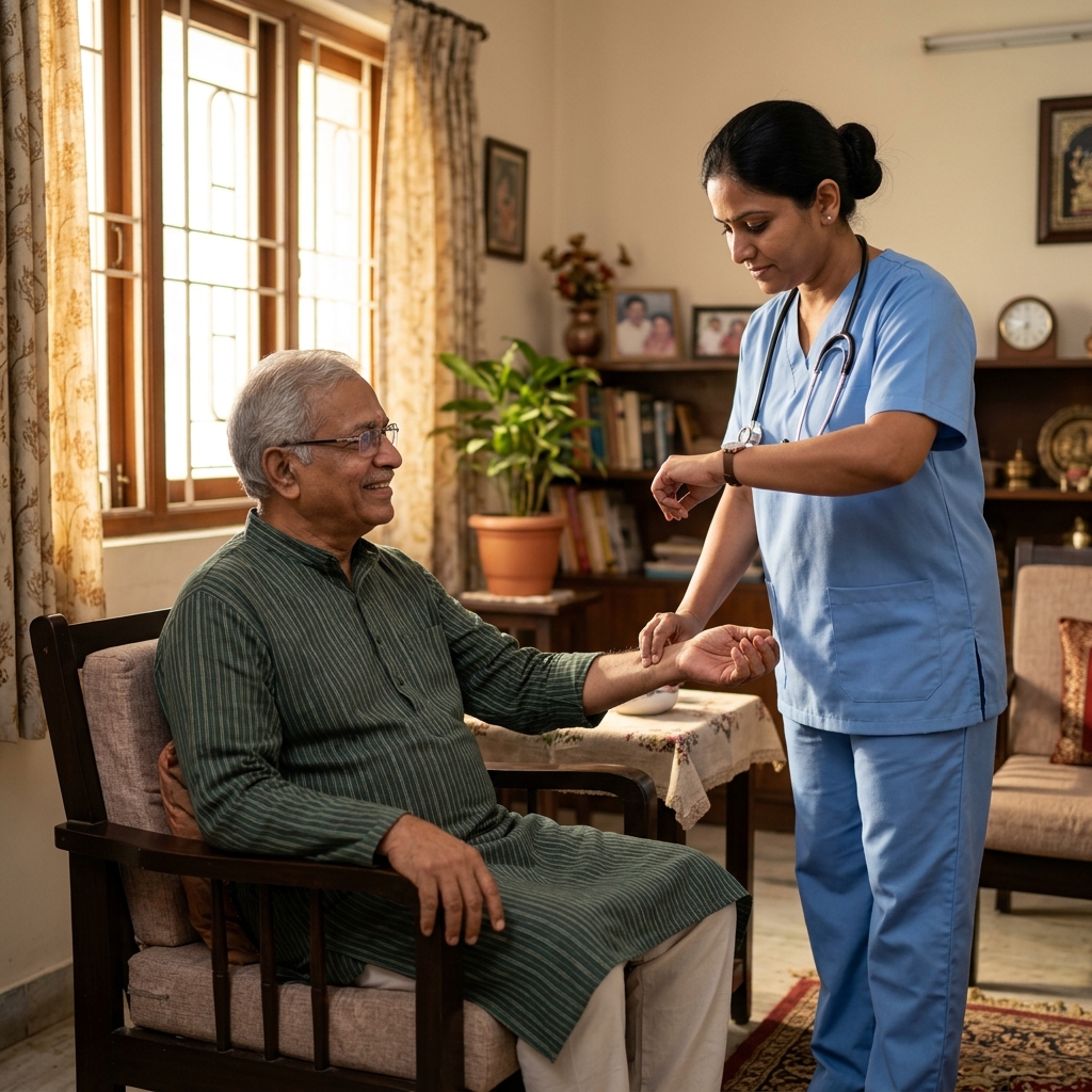 Happy Indian Senior Couple Clinical Home Care